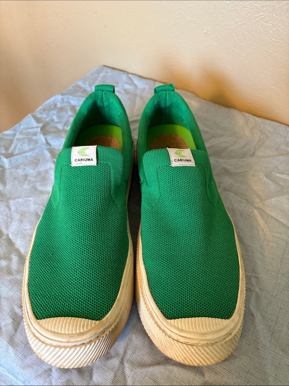 Cariuma Green Knit Slip-On Flats for Women